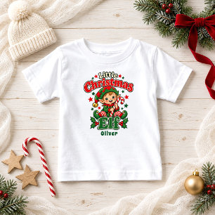 Camiseta Para Bebê Nome de Bebê Pequeno Elfo de Natal Cana de Açúcar