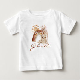 Camiseta Para Bebê Nome de bebê personalizado Boho Teddy Bear Rainbow