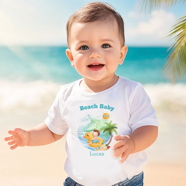 Camiseta Para Bebê Nome de férias de verão fofo praia bebê menino  (Cute Summer Vacation Name Beach baby Boy Baby T-Shirt)