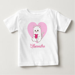 Camiseta Para Bebê Nome de Gatinho Cor-de-Rosa Kawaii Personalizado