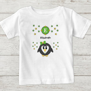 Camiseta Para Bebê Nome de pinguim fofo estrelas amarelo verde