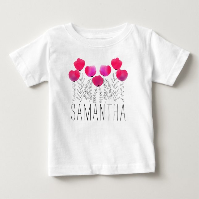 Camiseta Para Bebê Nome de Rapariga Personalizada Fluxo de Aquarela (Frente)