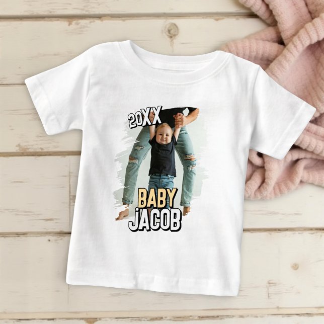 Camiseta Para Bebê Nome do Bebê Foto personalizada de bebê simples e  (Criador carregado)