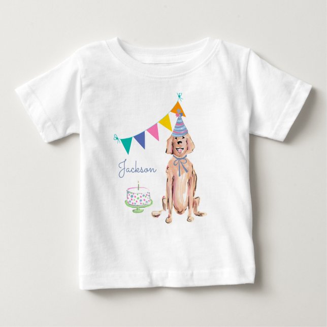 Camiseta Para Bebê Nome do Bolo do Primeiro primeiro aniversario do o (Frente)