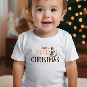Camiseta Para Bebê Nome do Neve da Primeira Cama de Natal
