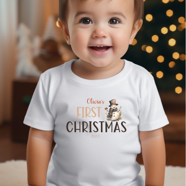 Camiseta Para Bebê Nome do Neve da Primeira Cama de Natal (Criador carregado)