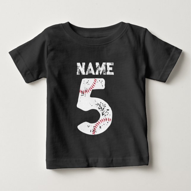 Camiseta Para Bebê Nome e número 5 Baseball, Equipe Baseball (Frente)