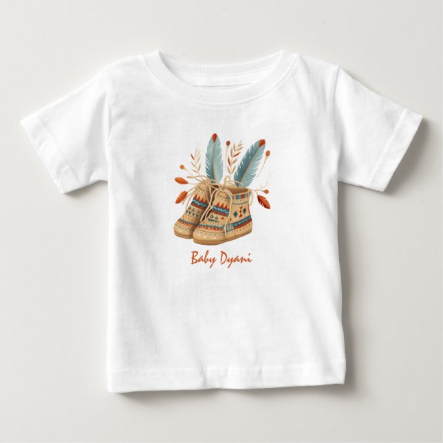 Camiseta Para Bebê Nome Editável das Moccasinas Nativas Americanas (Frente)