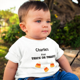 Camiseta Para Bebê Nome em T-Shirt Branca de Halloween, Bebê, 6-24 me