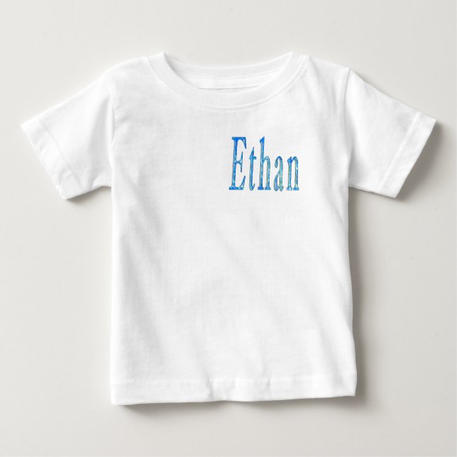 Camiseta Para Bebê Nome Ethan Estrelado Azul, (Frente)