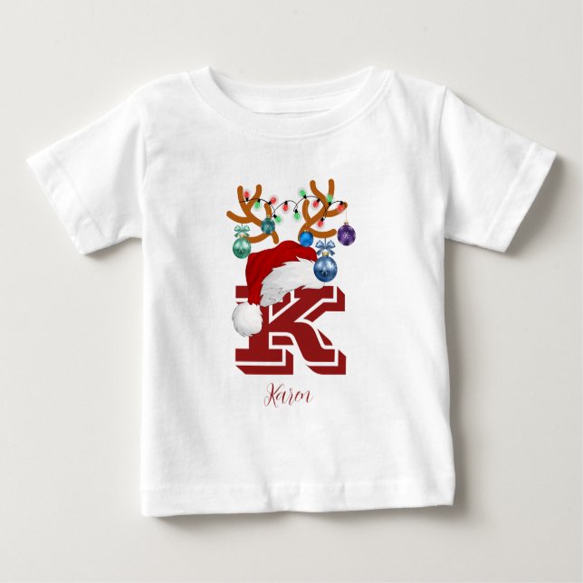 Camiseta Para Bebê Nome inicial correspondente à família natalícia (Frente)