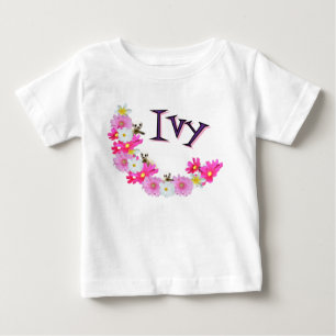 Camiseta Para Bebê Nome Ivy Com Grinalda De Flor De Bebê Suricata,