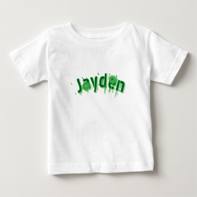 Camiseta Para Bebê Nome Jayden Verde, (Frente)