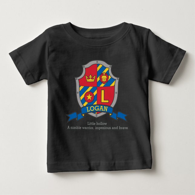Camiseta Para Bebê Nome Logan que significa escudo de cavaleiros da c (Frente)