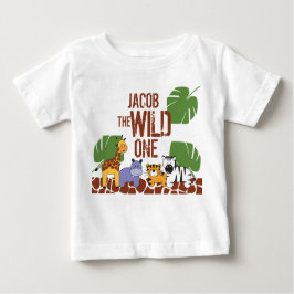Camiseta Para Bebê Nome Marrom verde Safari WILD ONE primeiro anivers