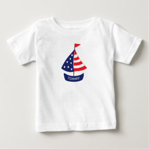 Camiseta Para Bebê Nome Monogrammed do veleiro patriótico náutico