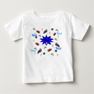 Camiseta Para Bebê Nome Noel Com Carros Teddies E Motocicletas,