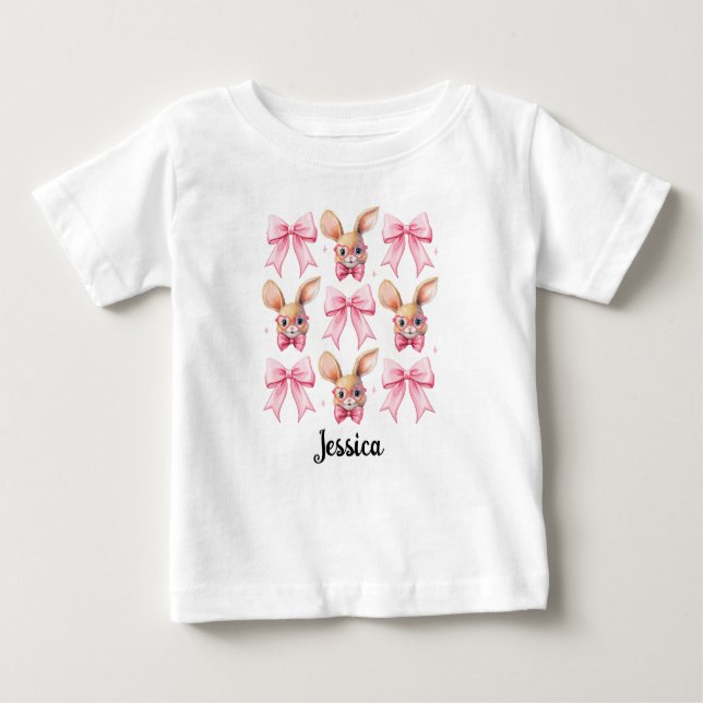 Camiseta Para Bebê Nome Personalizado Arco Coquette Cony Bunny (Frente)