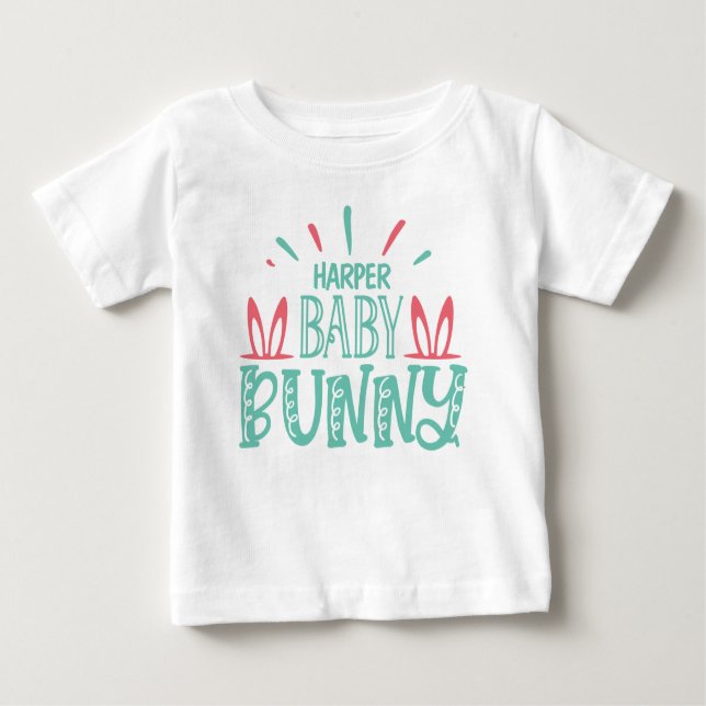 Camiseta Para Bebê NOME Personalizado Baby Bunny Butterfly Ovos de Pá (Frente)