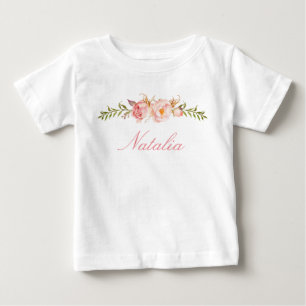 Camiseta Para Bebê Nome Personalizado Baby Girl Watercolor Floral-13