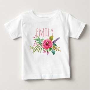 Camiseta Para Bebê Nome Personalizado Baby Girl Watercolor Floral-2