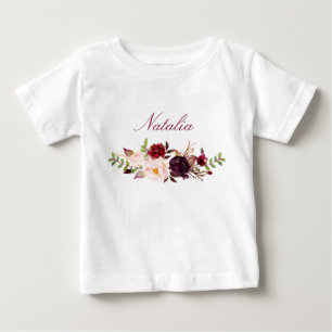 Camiseta Para Bebê Nome Personalizado Baby Girl Watercolor Floral-8
