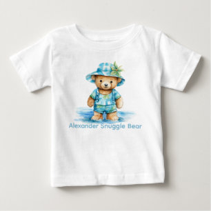 Camiseta Para Bebê Nome Personalizado Blue Teddy Bear Shirt