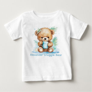 Camiseta Para Bebê Nome Personalizado Blue Teddy Bear Shirt