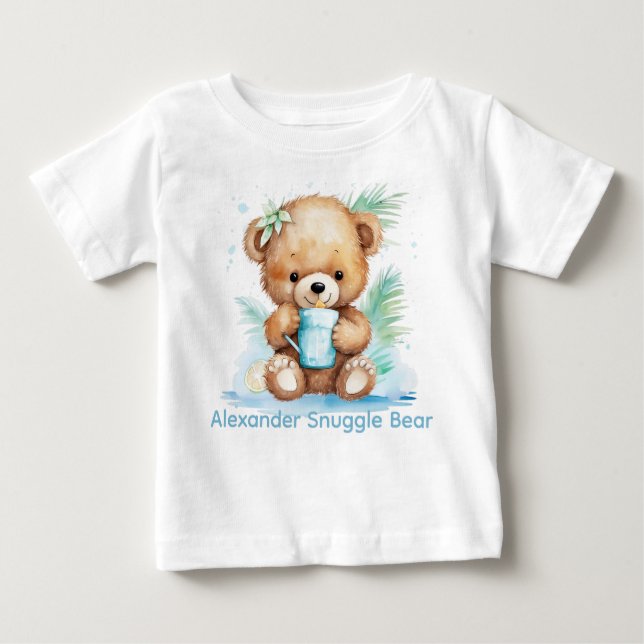 Camiseta Para Bebê Nome Personalizado Blue Teddy Bear Shirt (Frente)