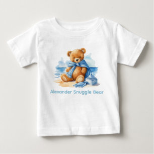 Camiseta Para Bebê Nome Personalizado Blue Teddy Bear Shirt