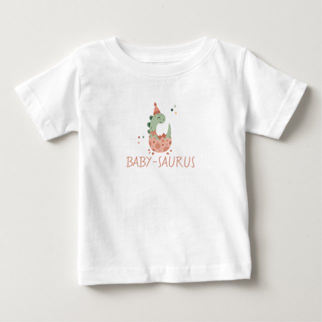 Camiseta Para Bebê Nome Personalizado BOHO Família Green Dino Baby Ma (Frente)