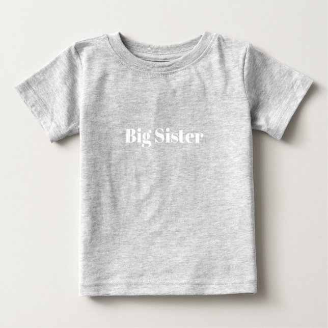 Camiseta Para Bebê Nome personalizado branco da Irmã Grande texto fof (Frente)