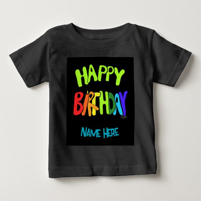 Camiseta Para Bebê Nome personalizado Brilho e Parabéns Toddler T-sh (Frente)