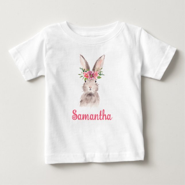 Camiseta Para Bebê Nome Personalizado Bunny Rabbit Girl Baby (Frente)
