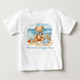 Camiseta Para Bebê Nome Personalizado Bute Beach Blue Teddy Bear Shir