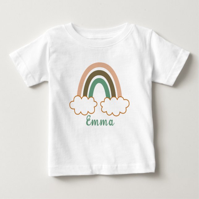 Camiseta Para Bebê Nome Personalizado com Trendy Boho Rainbow (Frente)