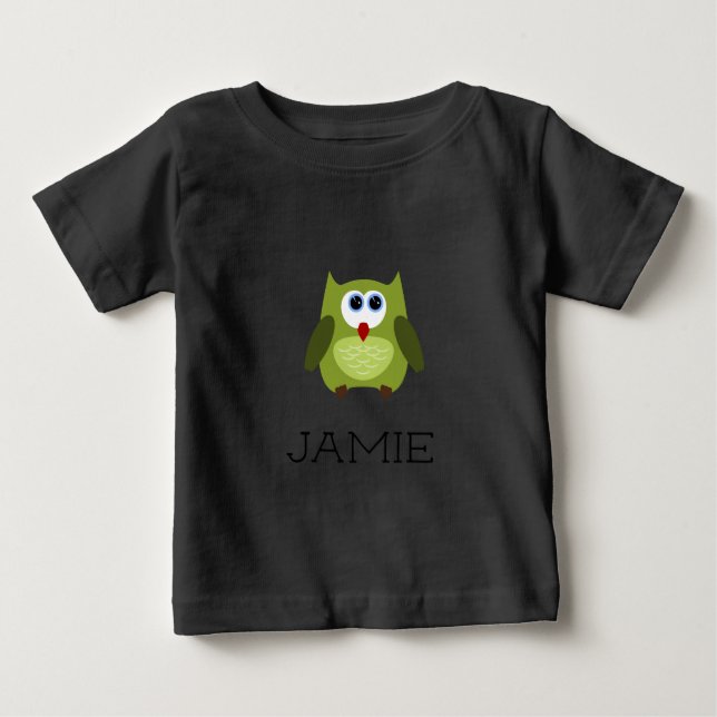 Camiseta Para Bebê Nome personalizado / Coruja verde personalizada (Frente)