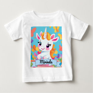 Camiseta Para Bebê Nome Personalizado da Borboleta Unicorn do Bebê Cu