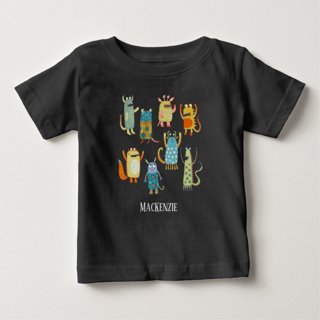 Camiseta Para Bebê Nome Personalizado da Família Monster (Frente)