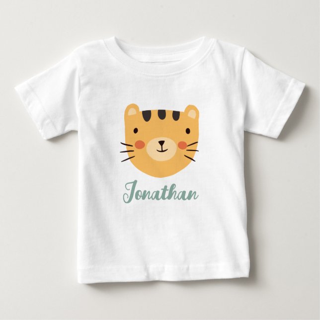 Camiseta Para Bebê Nome Personalizado de Cuta do Bebê do Tigre (Frente)