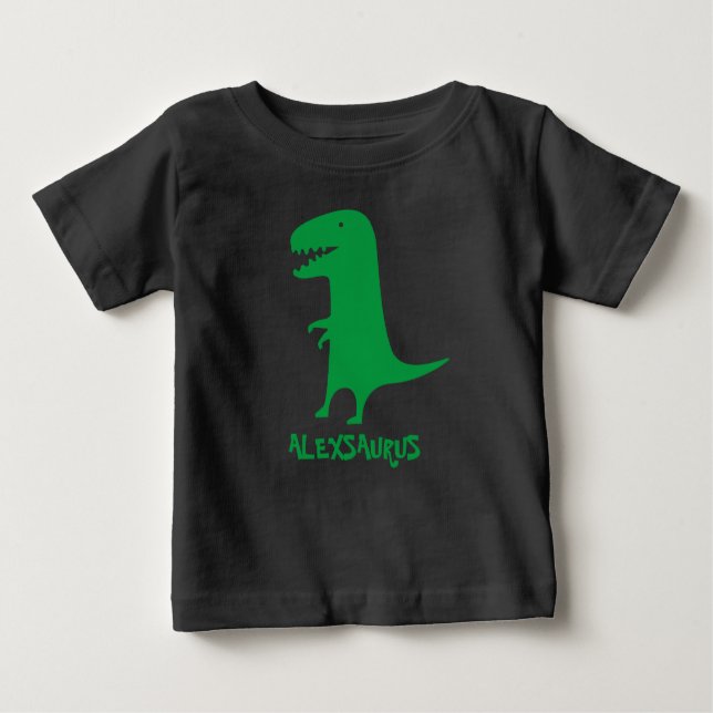 Camiseta Para Bebê Nome Personalizado Dinossauro Engraçado (Frente)