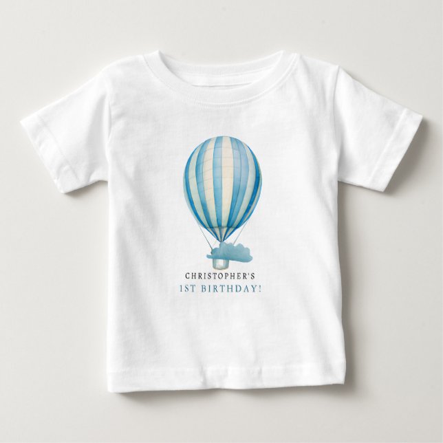 Camiseta Para Bebê Nome Personalizado do Balão de Ar Quente da Aquare (Frente)