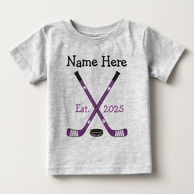 Camiseta Para Bebê Nome Personalizado do Bebê de Hockey Ano Nascer Ro (Frente)