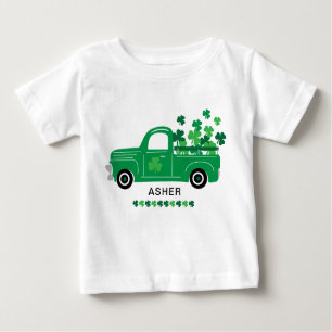 Camiseta Para Bebê Nome Personalizado do Caminhão Shamrock do Dia de