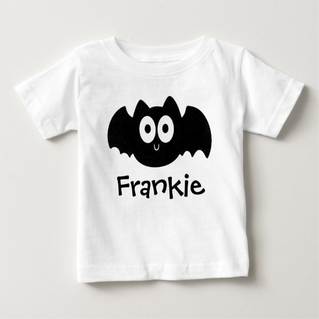 Camiseta Para Bebê Nome Personalizado do Dia das Bruxas Negro Spooky (Frente)