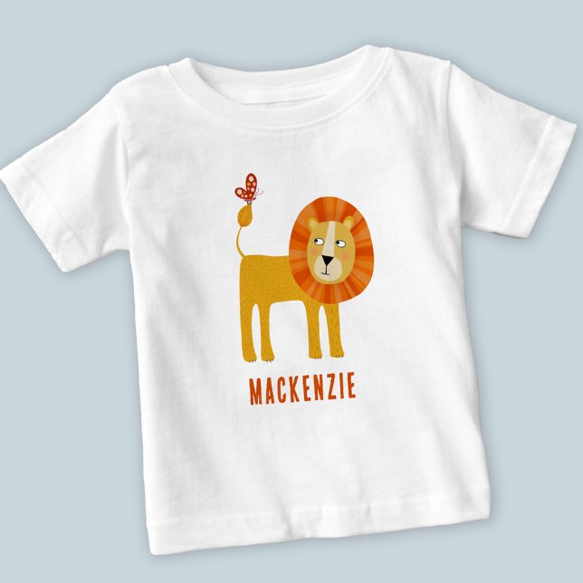 Camiseta Para Bebê Nome Personalizado do Leão de Cuta (Cute lion personalized name baby toddler t-shirt)