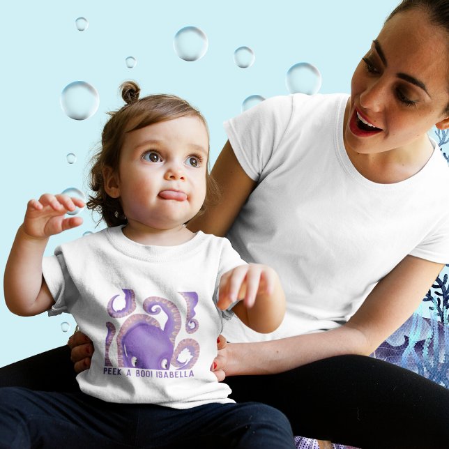 Camiseta Para Bebê Nome Personalizado Do Octopus Roxo De Pesquisa (Criador carregado)