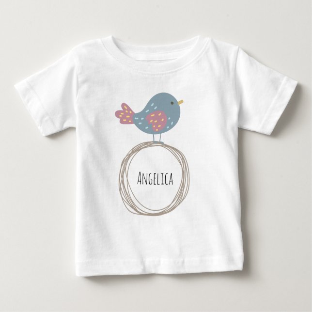 Camiseta Para Bebê Nome Personalizado do Pássaro Cortado (Frente)