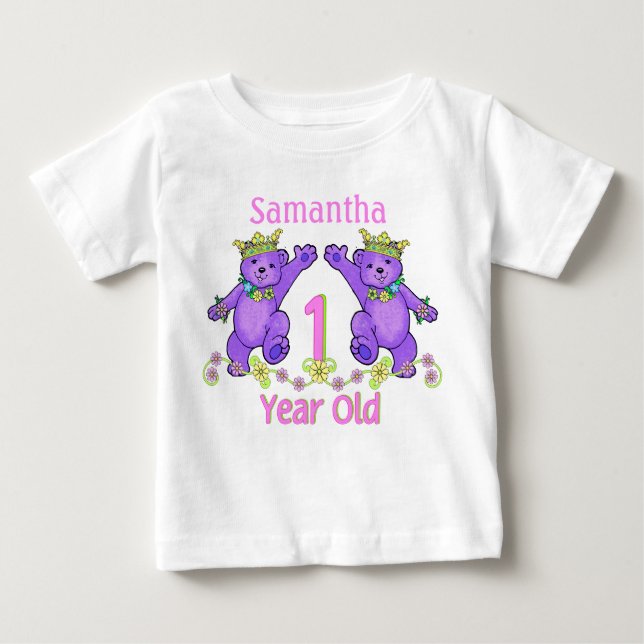 Camiseta Para Bebê Nome Personalizado do primeiro aniversario Princes (Frente)