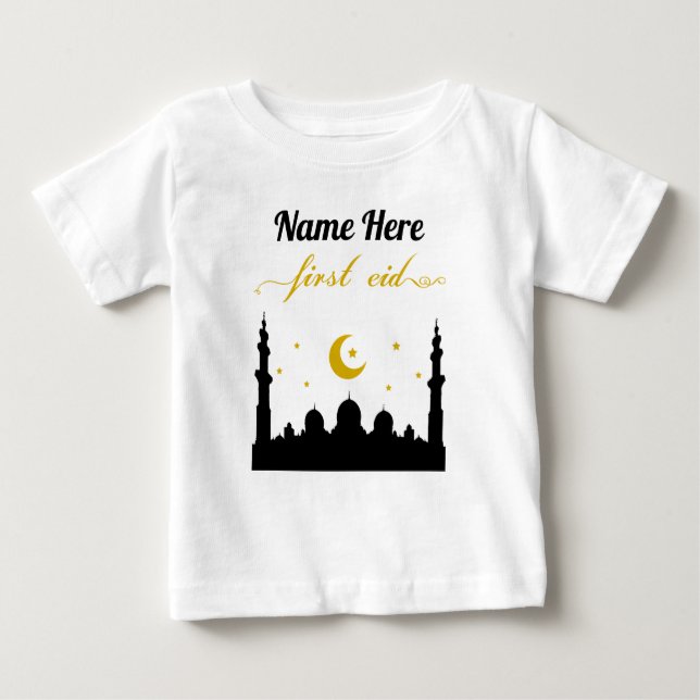 Camiseta Para Bebê Nome Personalizado do Primeiro Eid (Frente)